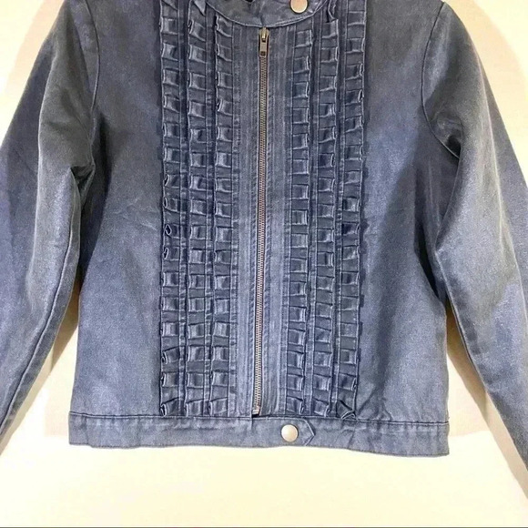 STELLA STAR Womens Denim-like Ruffle Zip Jacket - Picture 3 of 8